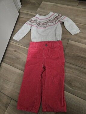 Carters Pink Cordury Pants And Matching Knit Sweater